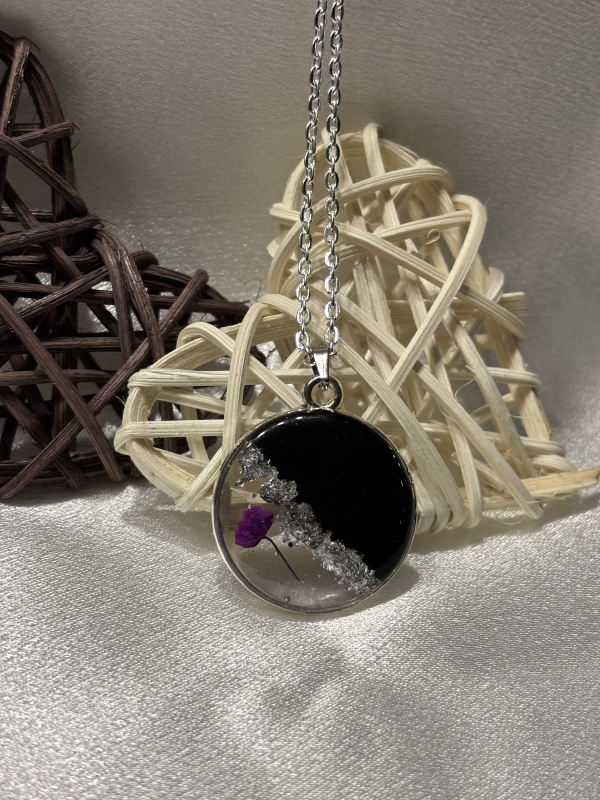 Pendentif rond argenté. Chaîne 18po – Image 4