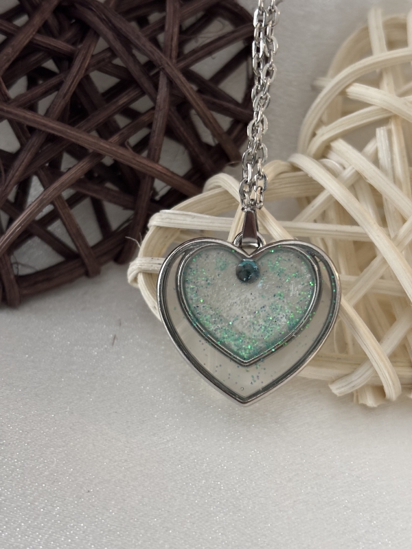 Pendentif coeur double argenté. Chaîne 18po – Image 2